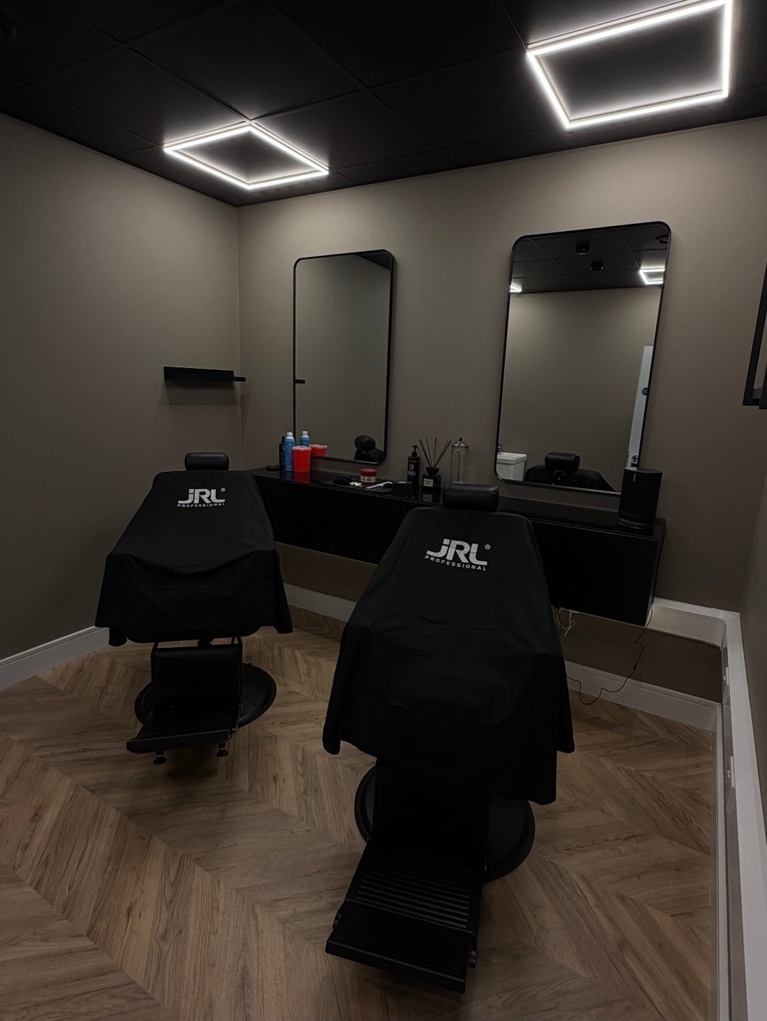 Inside BLK Barbers barbershop in Caerphilly